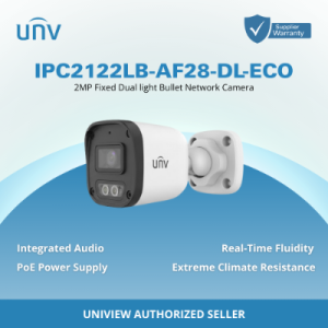 UNIVIEW CAMARA IP TUBO/2MP/2.8MM/H265+/UMD/30M/15MFULL COLOR MIC UNV-IPC2122LB-AF28-DL-ECO